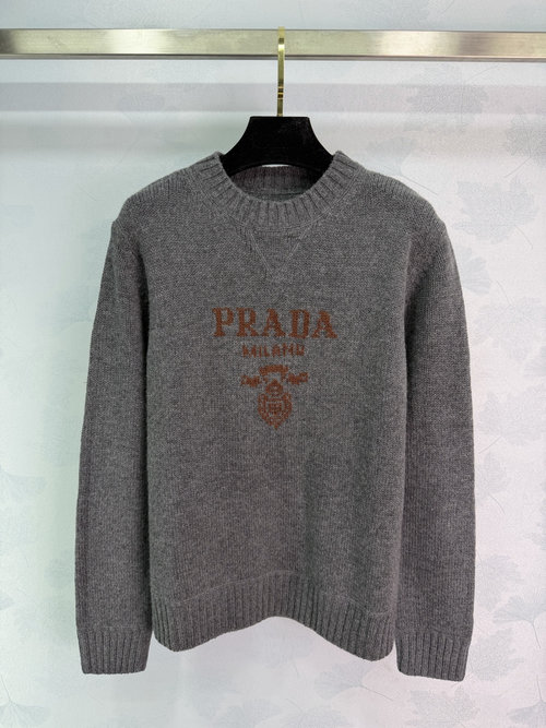 Prada Elegant Cashmere Pullover with Logo Embroidery, Warm and Sophisticated