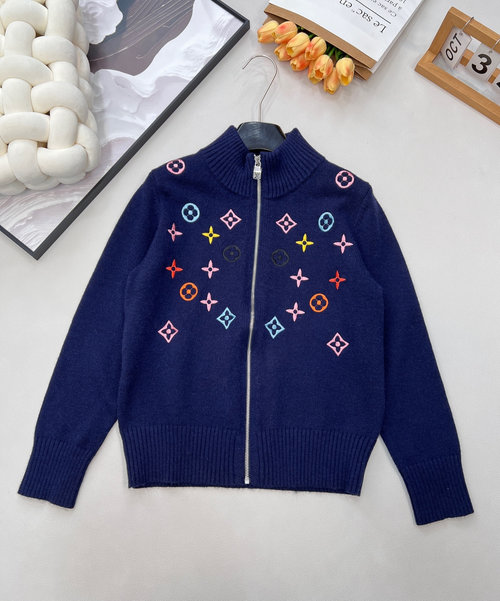 Louis Vuitton Colorful Letter Embroidery Knit Zipper Jacket Made with Wool Yarn