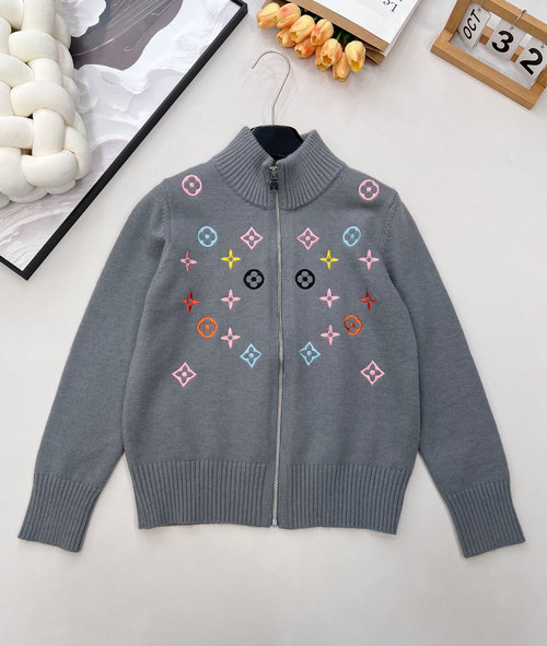 Louis Vuitton Colorful Letter Embroidery Knit Zipper Jacket Made with Wool Yarn