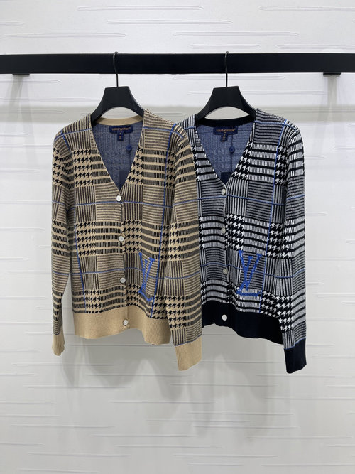 Louis Vuitton Houndstooth V-Neck Cardigan in Premium Wool Knit