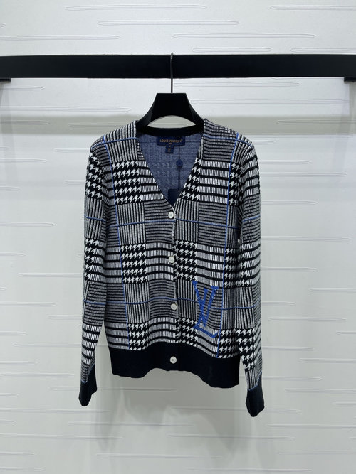 Louis Vuitton Houndstooth V-Neck Cardigan in Premium Wool Knit
