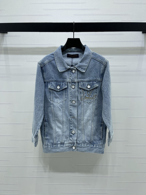 Louis Vuitton Distressed Denim Jacket with Logo for Classic Style