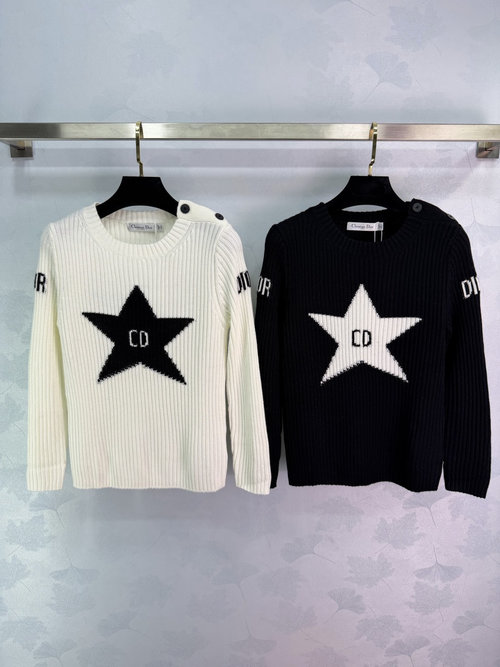 Dior Star Pattern Round Neck Knitted Long Sleeve with Logo