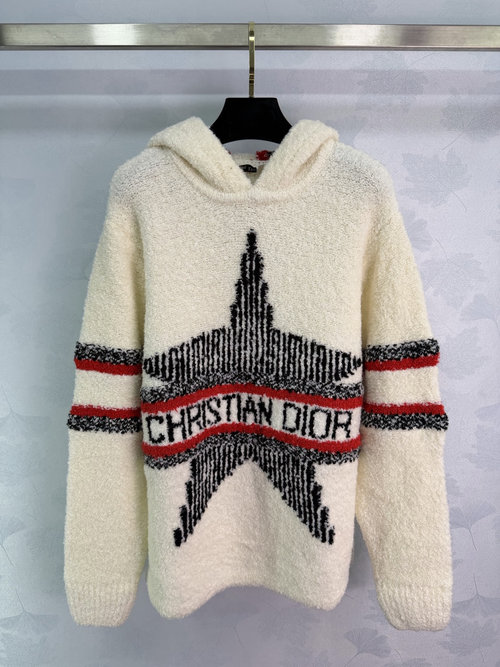 Dior Star Patterned Hoodie with Cashmere Wool Blend and Intricate Embroidery