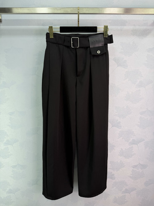 Loewe High-Waisted Wide-Leg Pants with Signature Pleated Belt, Versatile Design
