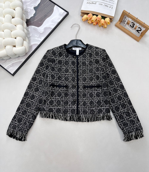 Dior Black and White Checked Tassel Coat with a Touch of French Elegance