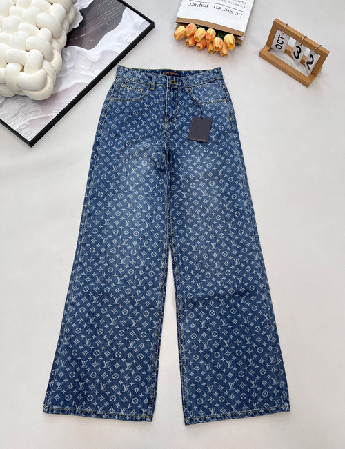 Louis Vuitton Customizable Denim Pants with Laser - Printed Design