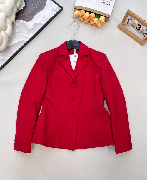 Dior Elegant Red Lapel Suit Jacket with Refined Details