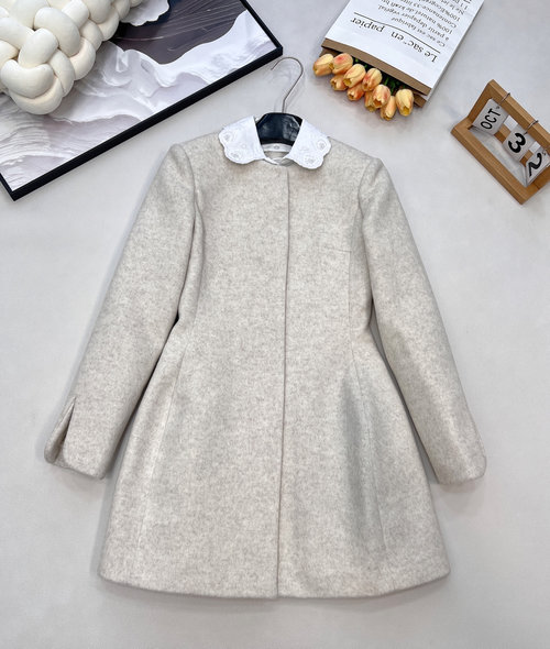 Dior Detachable Doll-Collar Woolen Coat with Dual Style Options