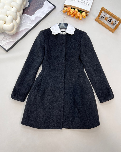 Dior Detachable Doll-Collar Woolen Coat with Dual Style Options