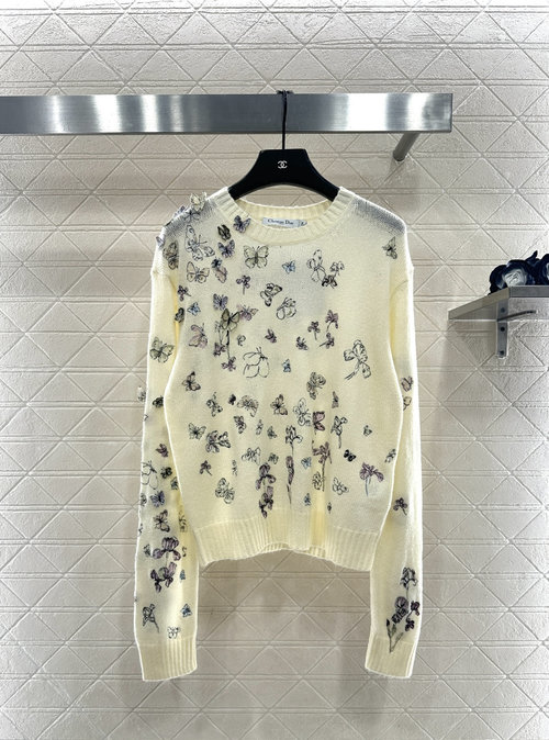 Dior Customized Knit Top with Embroidered Butterfly Motifs