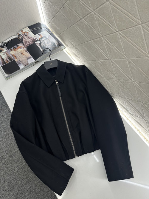 Loewe Zipper Leather Patch Jacket with Design Details