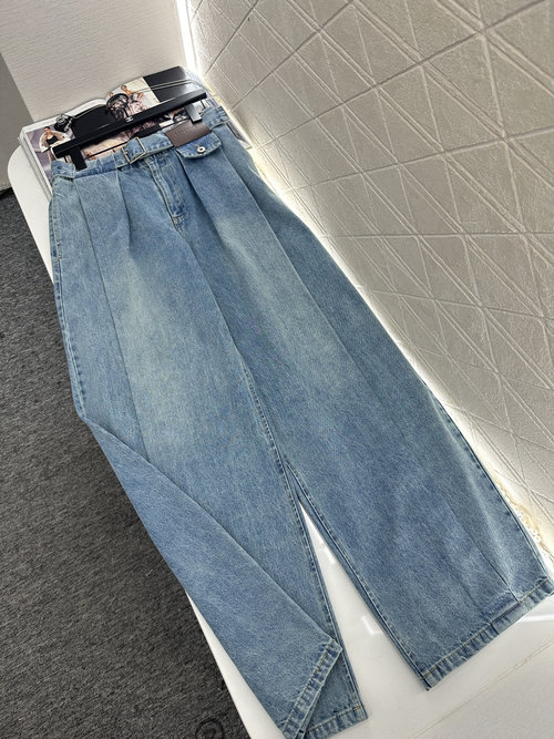 Loewe Customized Belted Denim Wide-Leg Pants