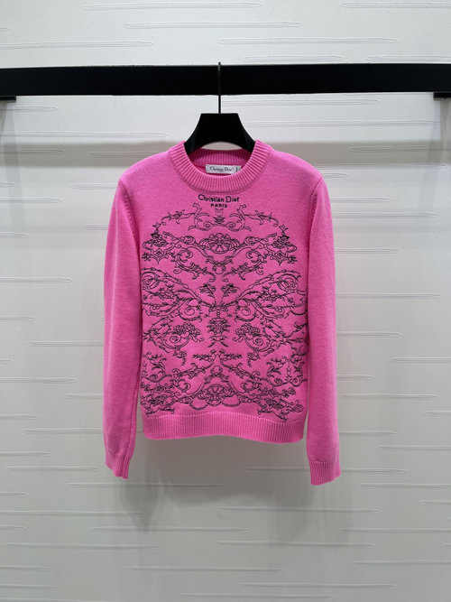 Dior High - End Embroidered Knit Pullover for Daily Use