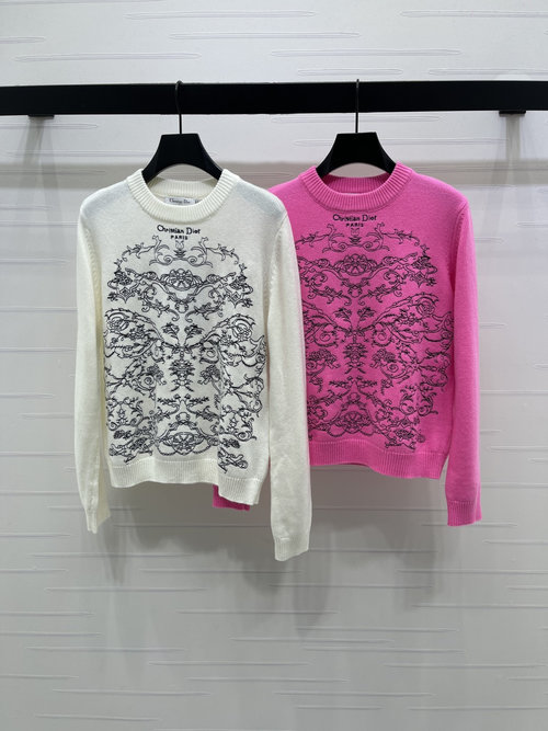 Dior High - End Embroidered Knit Pullover for Daily Use