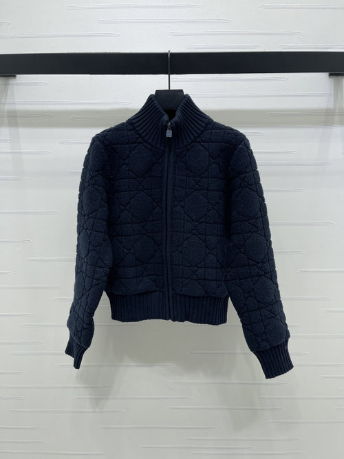 Dior High - End Cashmere Collared Shetland Cardigan with Brand Pattern