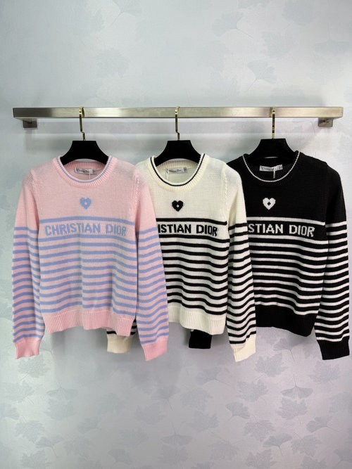 Dior Striped Knit Sweater Featuring Letter Embroidery and Heart Logo
