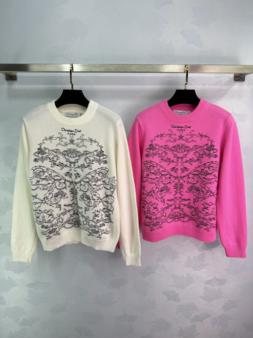 Dior Embroidered Knit Pullover with Floral Decoration