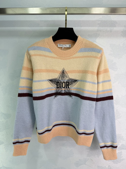 Dior Round-Neck Embroidered Knit Top with Star Emblem