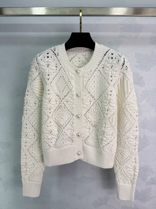 Dior Early Spring Hollow - out Knit Cardigan in Gentle Milk White