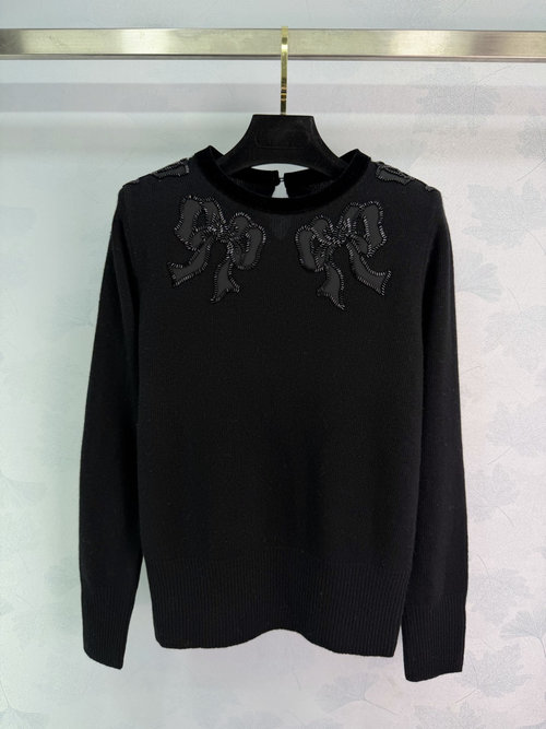 Valentino Knitted Sweater with 3D Bow and Sequins, Exhibiting a Sweet and Stylish Appeal