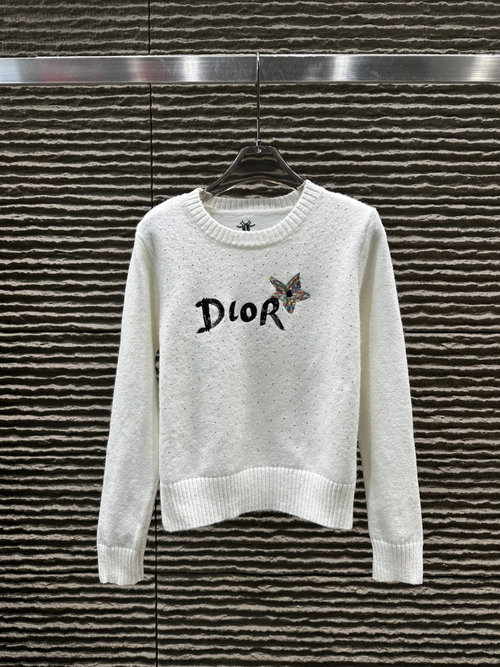 Dior Heavy Embroidery Letter Rhinestone Pullover Sweater