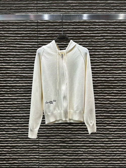 Dior Back-Embroidery Hooded Zip-Up Cardigan