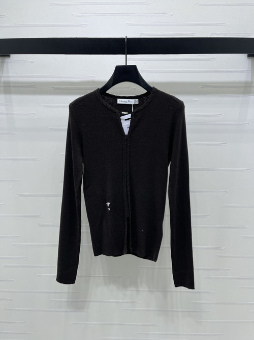 Dior Soft Round-Neck Knit Cardigan with Embroidered Brand Mark, New Line