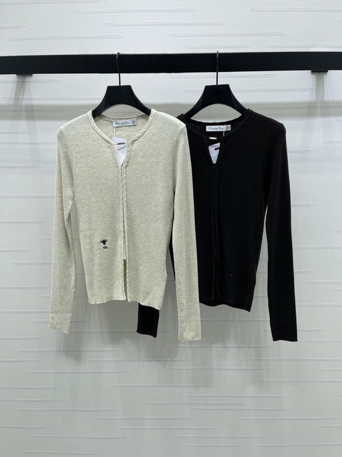 Dior Soft Round-Neck Knit Cardigan with Embroidered Logo