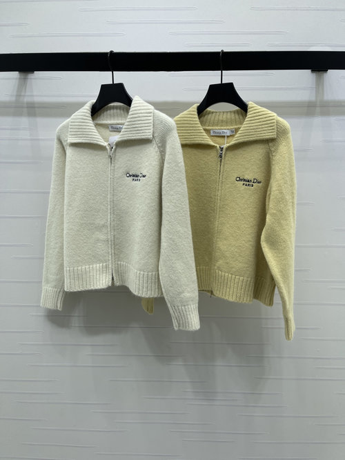 Dior Collared Zipper Knit Cardigan, Soft, Breathable and Suitable for Daily Wear