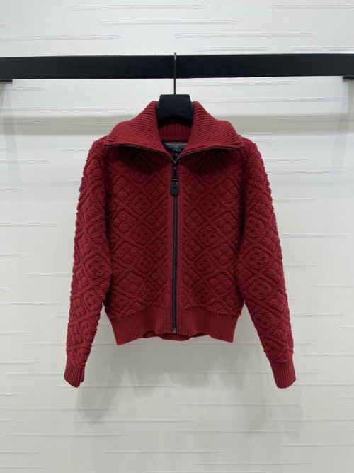Louis Vuitton High-end Jacquard Knit Zip-up Collar Jacket with Four-leaf Clover Design