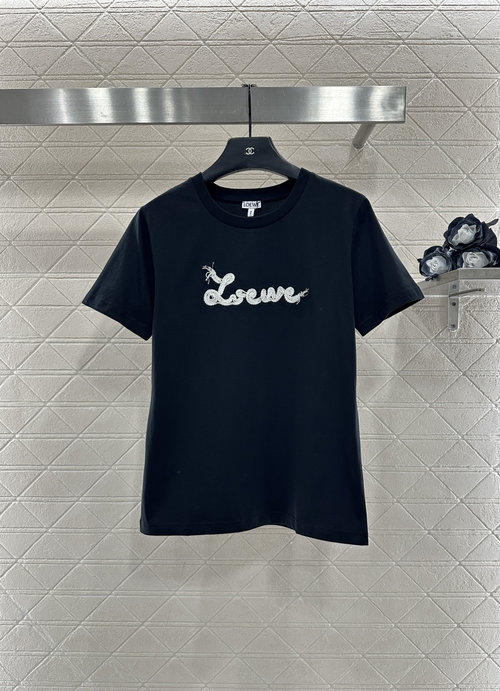 Loewe Slim Short-Sleeved T-Shirt with 3D Embroidery Logos, Two Color Options
