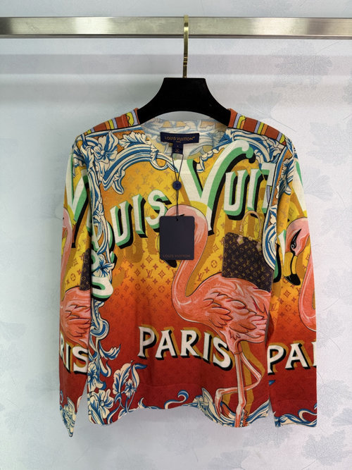 Louis Vuitton Pink Flamingo Print Wool Blouse, Vintage and Luxurious