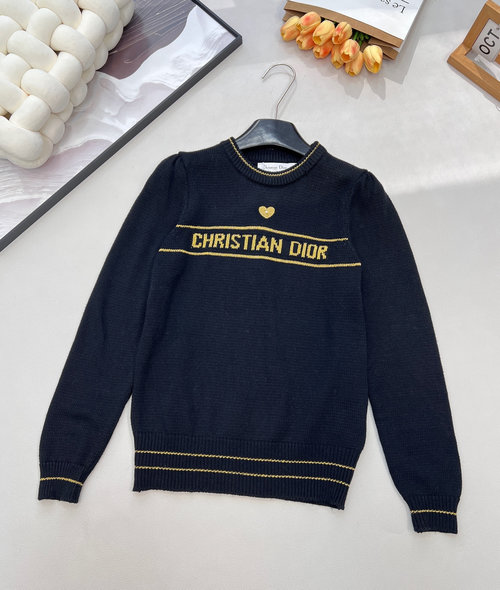 Dior White Wool Cashmere Knit Sweater with Heart and Letter Jacquard