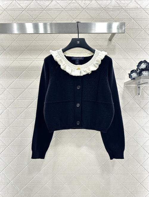 Louis Vuitton Custom Wool Lace-collared Knit Cardigan with Stylish Details