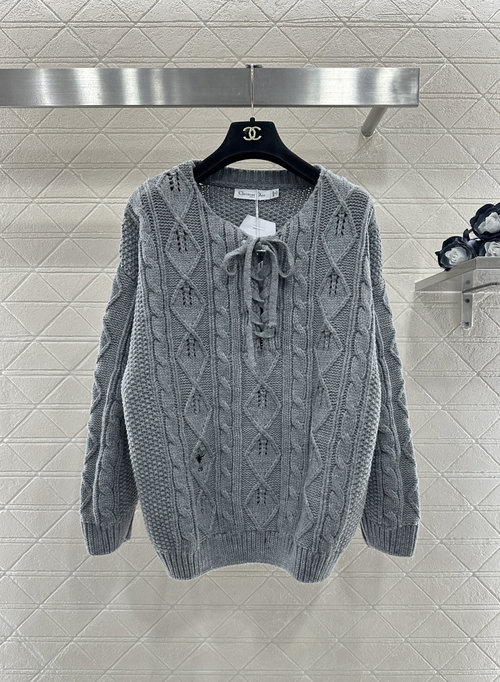 Dior Custom Knit Pullover with Crocheted Pattern, Bee Logo and Bowtie