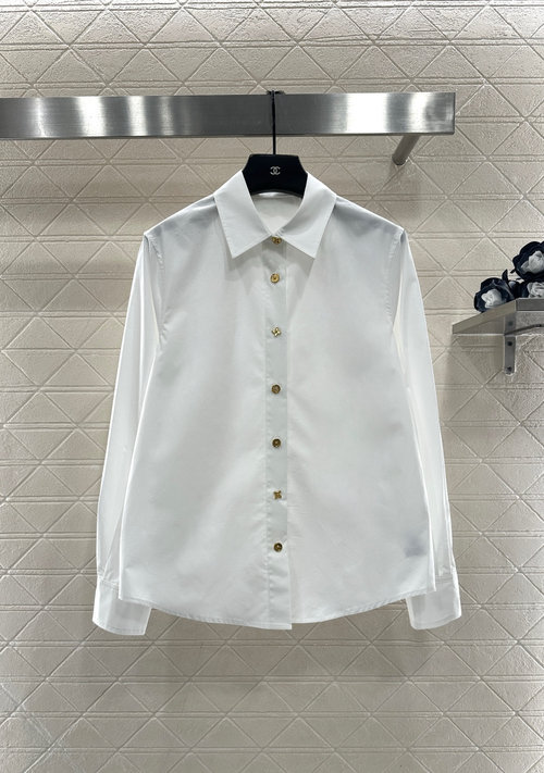 Louis Vuitton Customized Cotton Twill Button-down Shirt with Four-leaf Clover Buttons