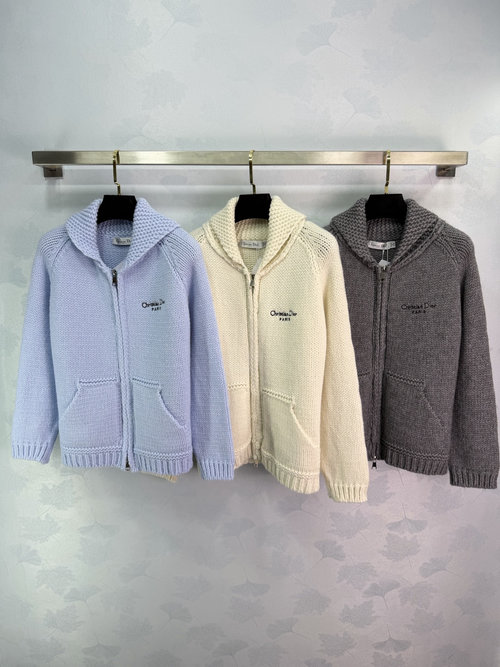 Dior Retro-Inspired Zip-Up Cardigan with Embroidered Letters, Relaxed Style