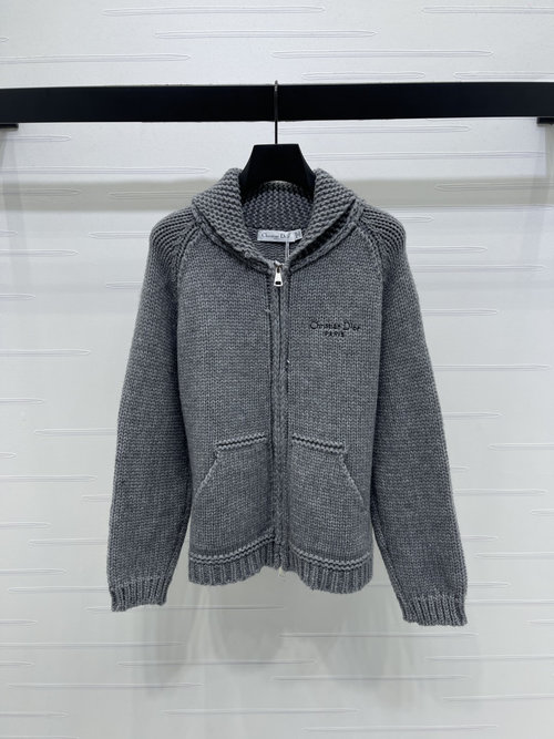 Dior High-End Knitted Zip-Up Cardigan with Logo for Daily Use