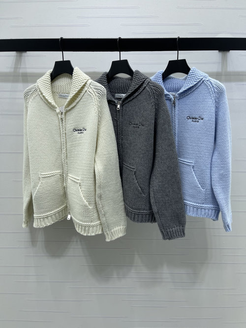 Dior High-End Knitted Zip-Up Cardigan with Logo for Daily Use