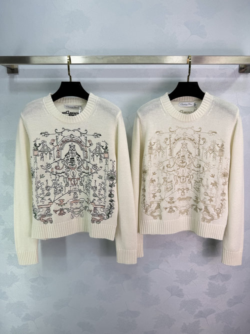 Dior Wool Baroque Castle Garden Embroidered Sweater