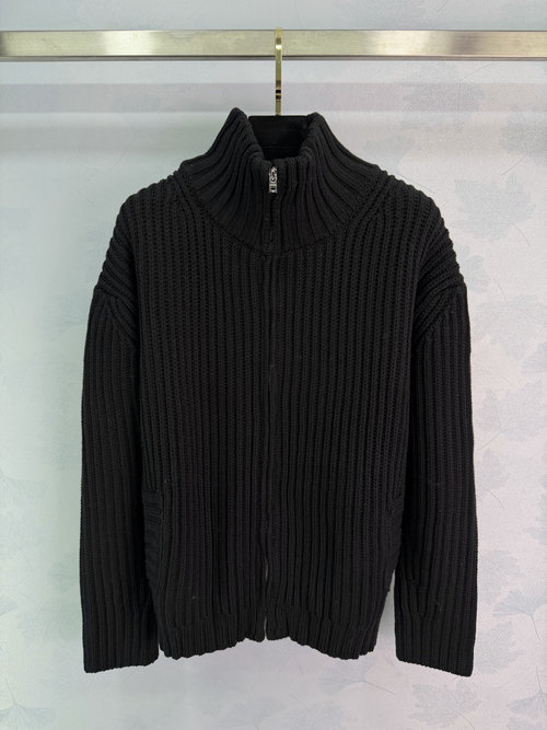 Versace Oversized Pure Wool Stand Collar Knitted Cardigan, Lazy Style