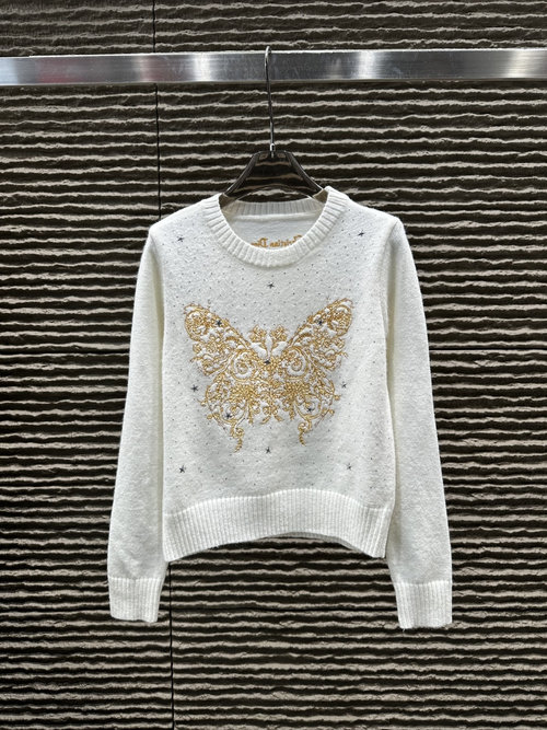 Dior Heavy-duty Butterfly Embroidery and Studded Sweater