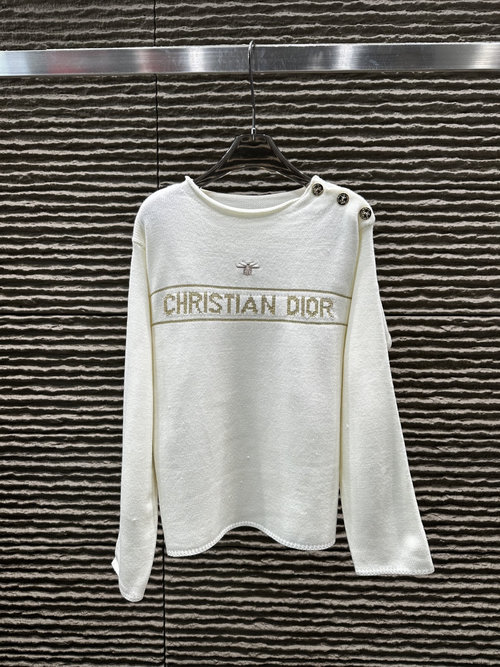 Dior Gold Jacquard Letter Long-sleeve Top