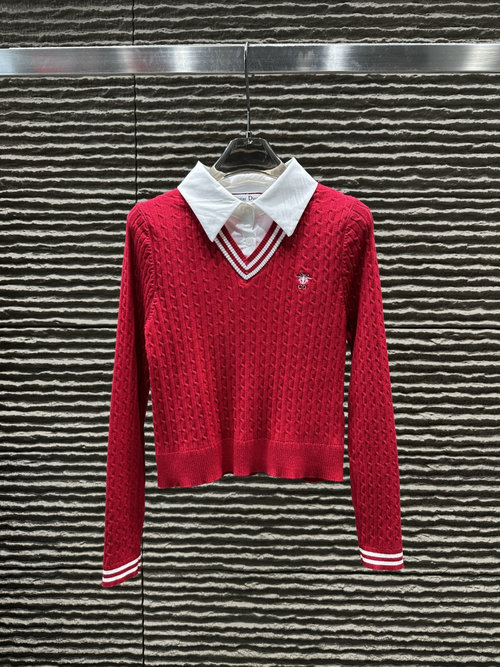 Dior Collared Faux Two-piece Pullover Sweater