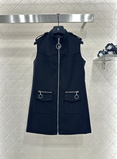 Louis Vuitton Custom Wool Zippered Vest Dress with Logo-Embellished Buttons