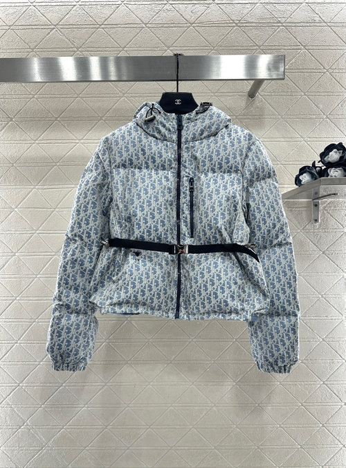 Dior Customized Jacquard Down Belted Jacket with Embroidered Logo