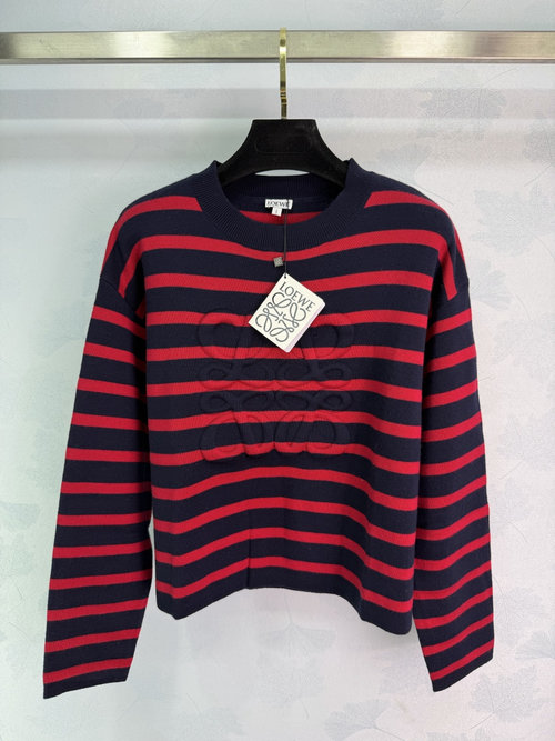 Loewe Embossed Striped Knit Top with Contrasting Colors, Soft Wool