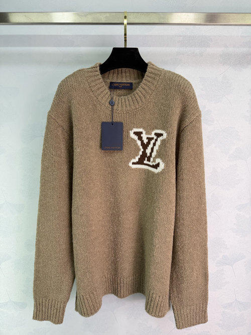 Louis Vuitton Intarsia Logo Sweater with Mirror Design on Back, Wool Blend