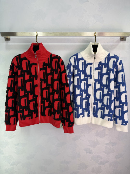 Dior Elegant Zip-up Cardigan with Jacquard for a Classic Look